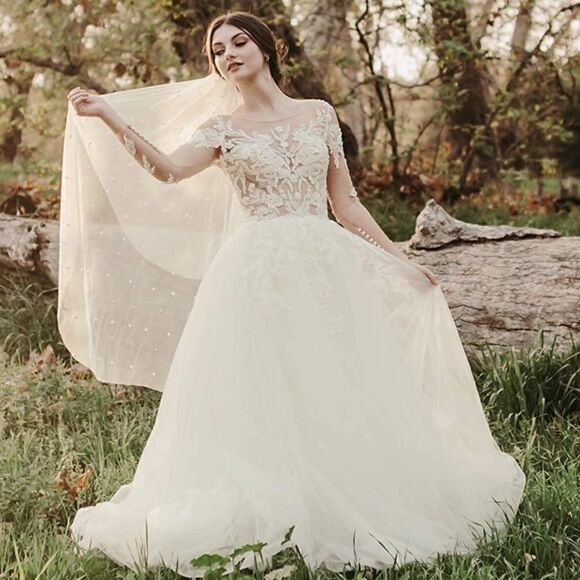 Pearl Wedding Bridal Veil with Comb-Cut Edge Long Chapel Length - Picture 8 of 8